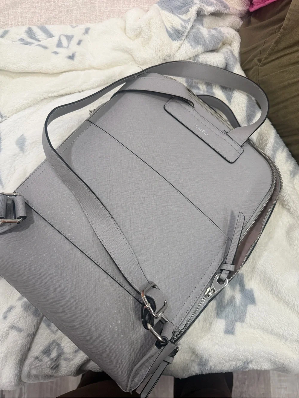Calpak Gray Leather Laptop Backpack